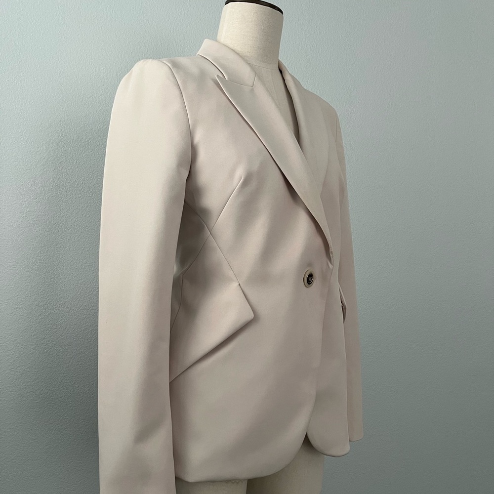 Wilfred Beige Tailored Blazer with Lace-up Back and Unique Sketchbook Lining
